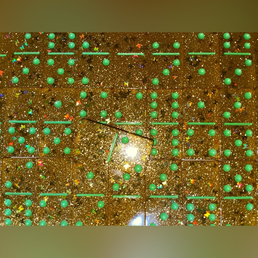 Golden Butterflies Dominoe Set (Lime Green Dots)